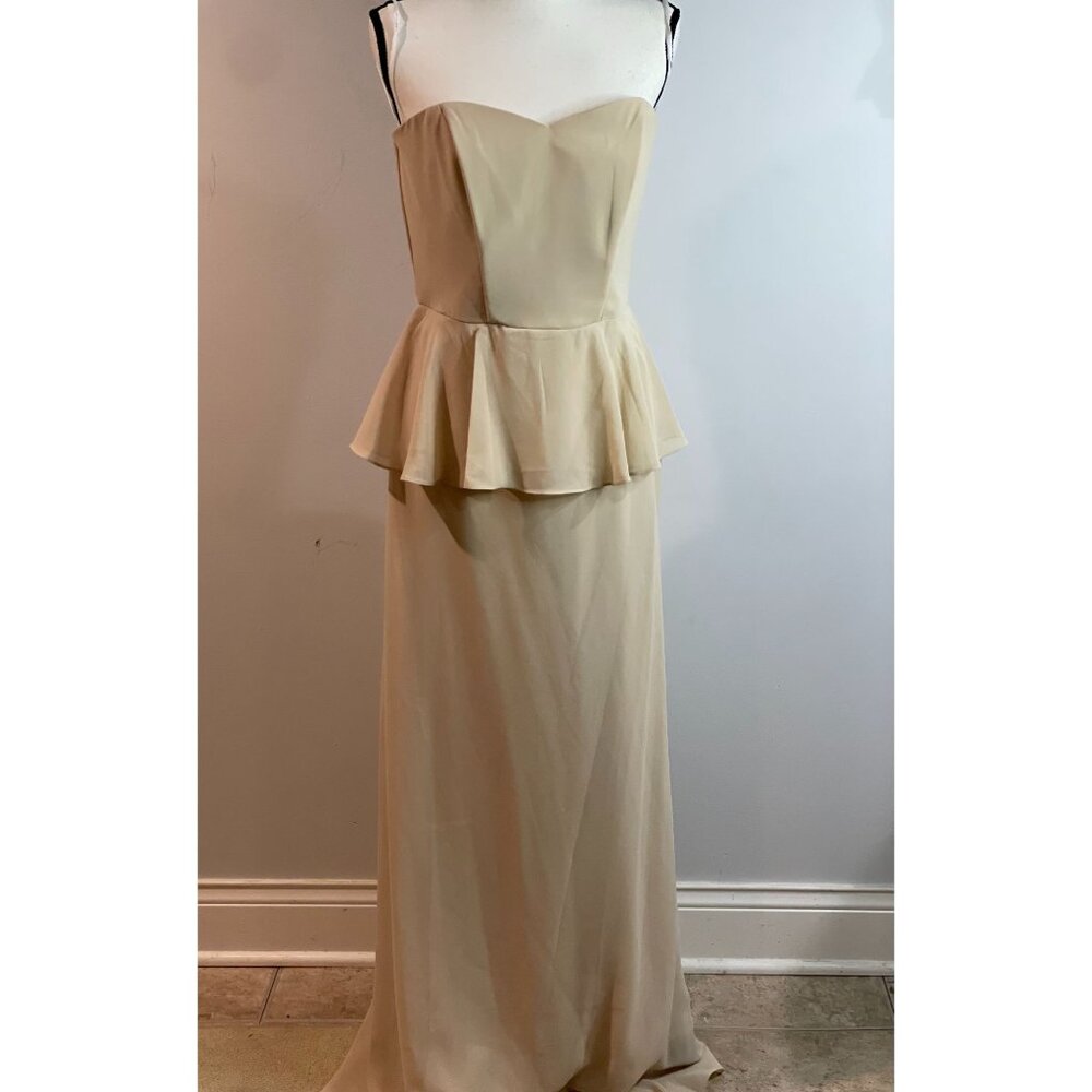 Social Bridesmaids Strapless Palomino Gown With Peplum Design Size 10